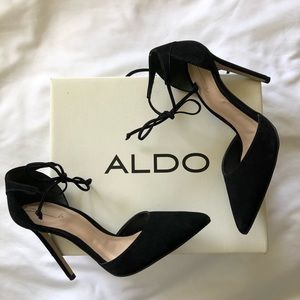 ALDO Lace-Up Ankle Strap Pointy Toe Heels Black 7